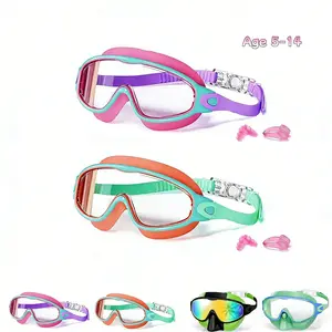 Kids Swim Goggles 2PCS with Nose Cover, Anti-Fog & UV Protection, Wide View Swimming Goggles for Pool