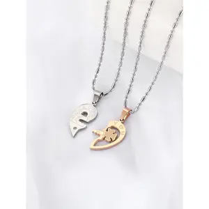 Fashion Lock and Key Couple Necklace Creative Heart-shaped Puzzle Pendant Stainless Steel Men's and Women's Necklace, Sunday Anniversary Commemoration, Birthday Gift, Accessories for Best Friends, Family, Girlfriends