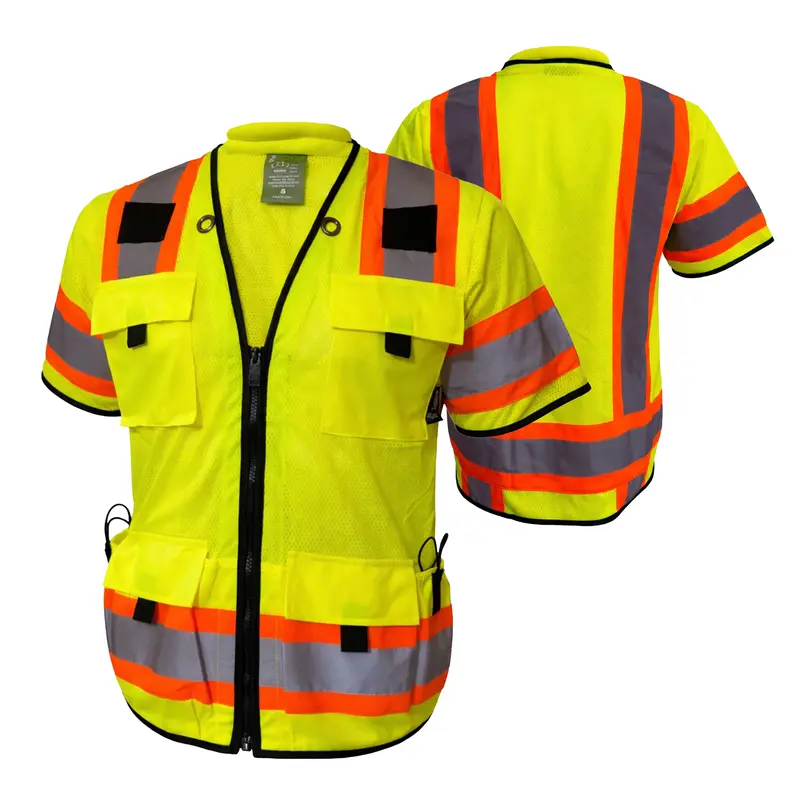 Class 3 High-Visibility Safety Vest Shirt - Breathable Mesh, 360° Reflective, Multiple Pockets, Full Zip, Durable Construction for Construction & Road Work