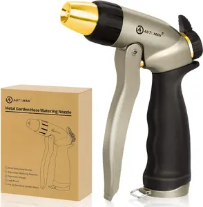 AUTOMAN Garden Hose Nozzle - 100% Metal High Pressure Spray Nozzle, Adjustable Spray Patterns,Labor-Saving,Heavy Duty Water Hose Nozzle for Garden Watering, Car Washing, Window Cleaning,Pets Showering