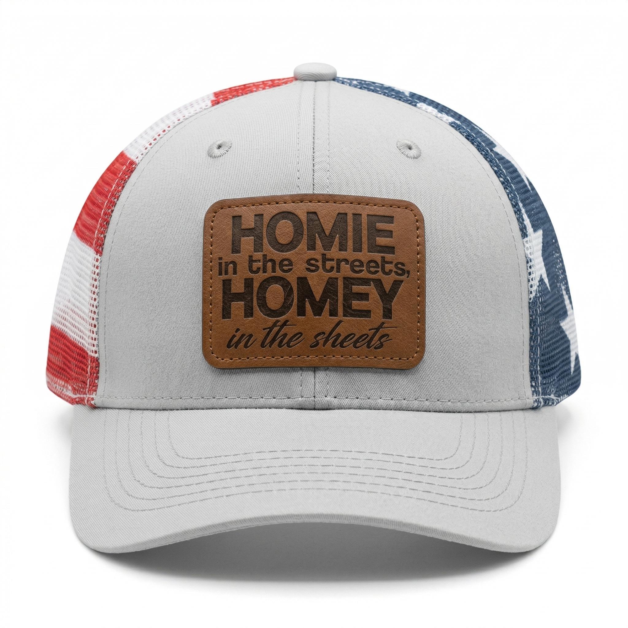 Viral "Homie in the Streets" USA Flag Trucker Hat | Funny Leather Patch Snapback Perfect Gift For Him