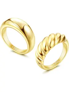 2Pcs Gold Rings Chunky Rings for Women Thick Dome Ring Set Couple Croissant Stainless Steel Ring Minimalist Twisted Statement Jewelry Silver/Gold Size 5-10