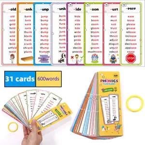 Word Flashcard Set, 31 Dual-Sided Printed Cards, Pronunciation List, Includes over 600 Rhyming Words, Language Therapy Tool for Kids