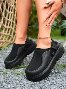 Unisex Boho Women Slippers, PU Leather Rubber Sole, Plain Design, Medium Width, Less Than Ankle Height, All-Season Footwear