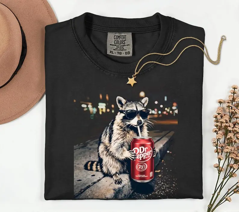 [ Sale Up To 45%] Comfort Colors Cool Raccoon Graphic Tee, Fun Animal Lover Shirt, Vintage Raccoons Dr Pepperr shirt