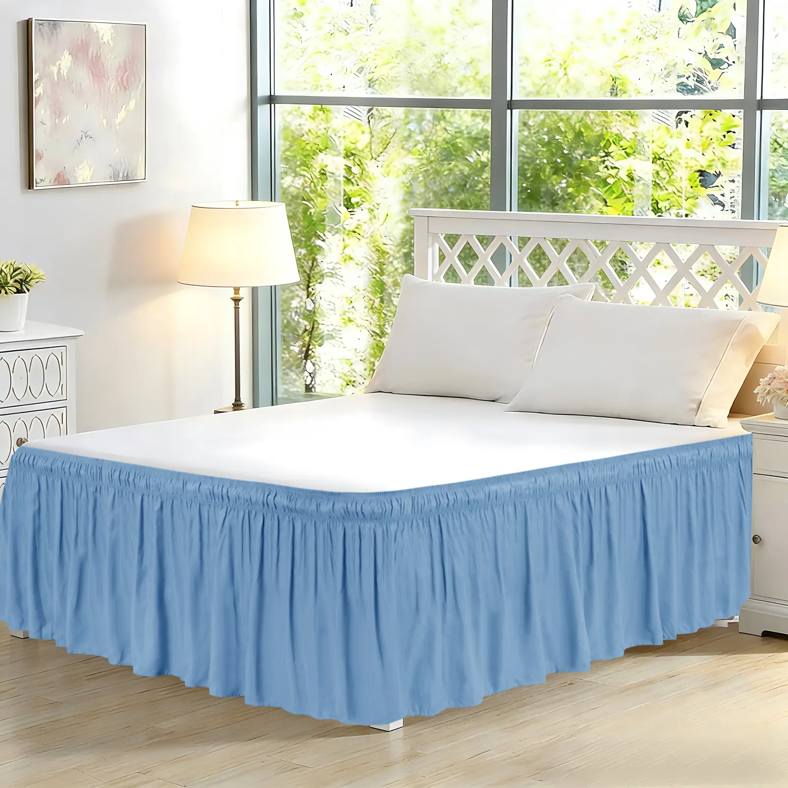 Easy-Going Bed Skirt for Twin Full Queen King Size Bed, 14/18/22 Inch Tailored Drop, Fitted with Adjustable Elastic Belt, Convenient to Use Without Lift The Mattress
