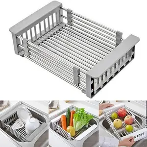 Dish Drying Rack, Over The Sink Dish Drying Rack, Stainless Steel Dish Drainer with Adjustable Arms Holder Functional Kitchen Sink Organizer for Vegetable and Fruit