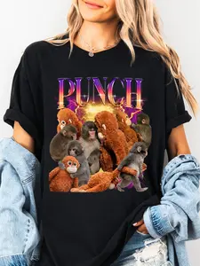 Monkey Punch Shirt, Baby Monkey Holding Plush Toy, Animal Lover Gift