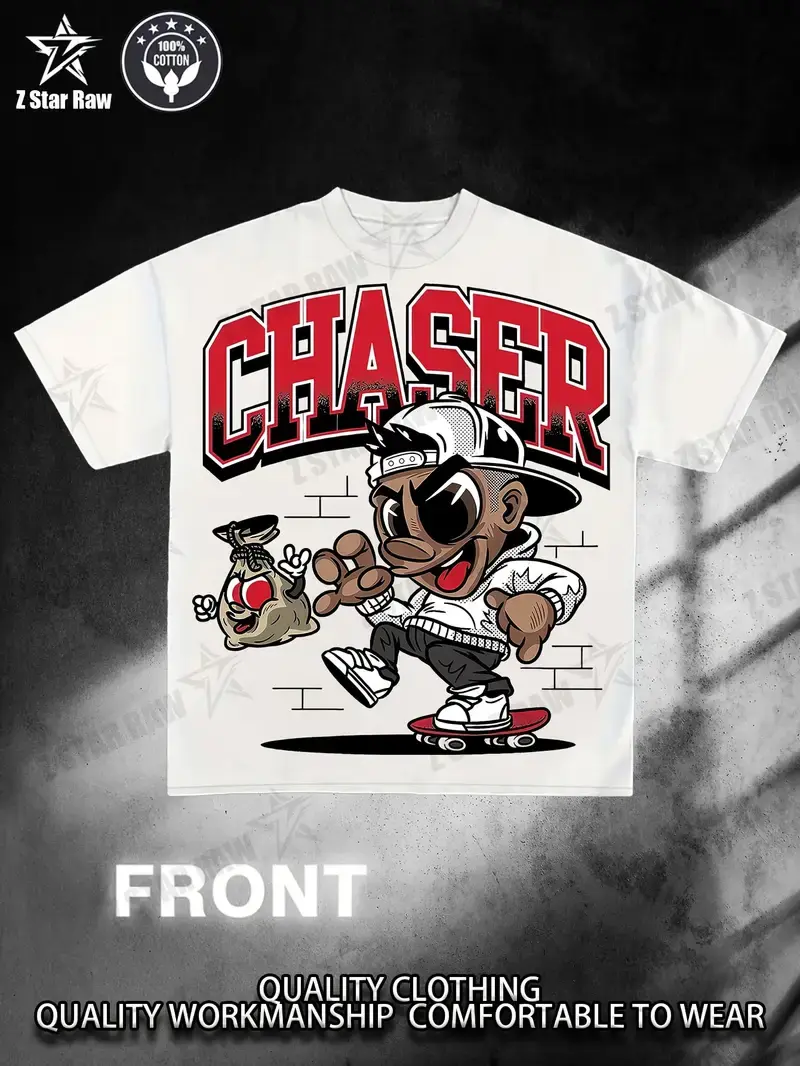 Men'S & Women'S Vintage-Inspired "Chaser" Graphic T-Shirt - Cotton, Casual Crew Neck, Retro Roller Skate Design with Cartoon Character, Comfortable & Durable for All-Season Wear, Casual Wear Tee | Playful Print Tee | Comfortable Fit
