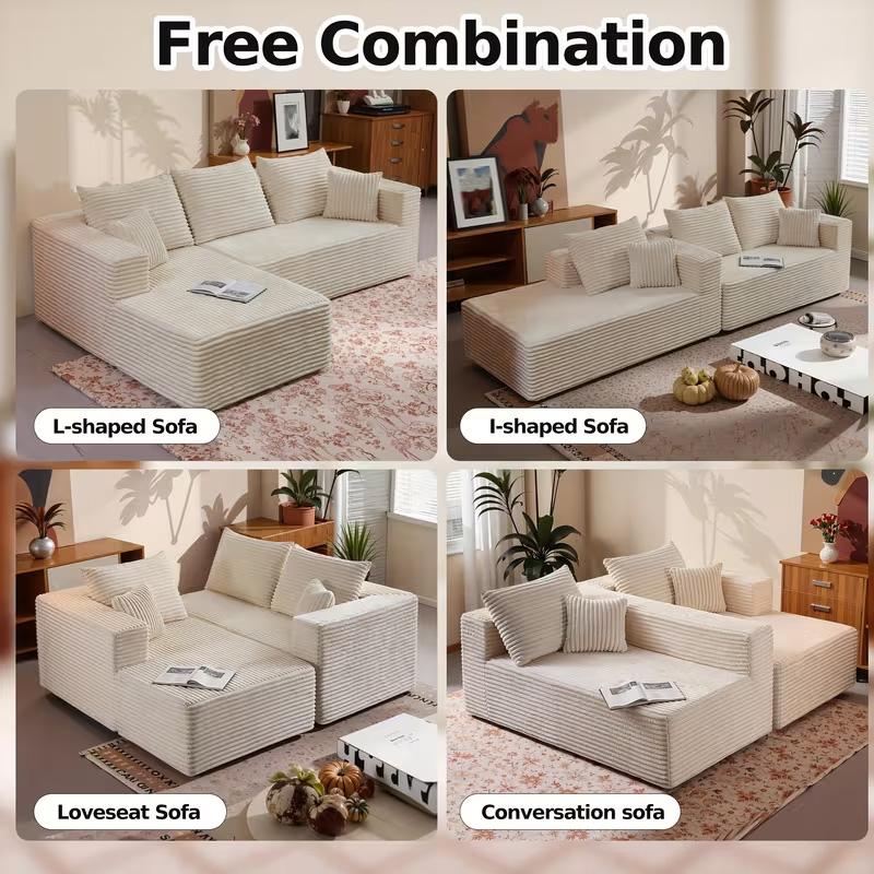 105''L-Shape Modular Sectional Couch Sofa, Boneless Sectional Couch Compressed Corduroy, Modern Sleeper Sofa for Living Room, Space-Efficient Design Convertible Corduroy Sectional Couch(2 Packages Shipping)