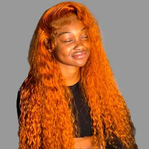 13x6 Orange Ginger Lace Front Wigs Human Hair 100% Deep Wave 180% Density Transparent Swiss Lace Comfortable Fit for Parties