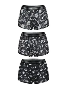 Women's Patchwork Mid-Waist Underwear Set, Stretchy Waistband Comfortable Fit, Casual Style All-Seasons Wear, Fitted Design, Underwear Undergarments