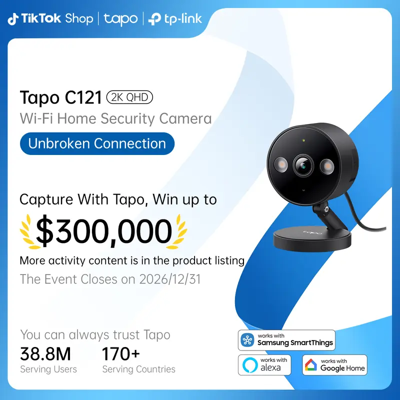 TP-Link & Tapo C121 2K QHD Indoor/Outdoor Wi-Fi Home Security Camera |  Color Night Vision | Free AI Detection | IP66 | Magnetic Mount | Dual Spotlights