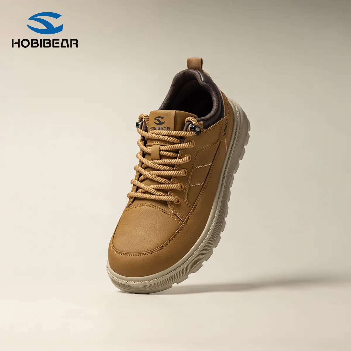 HOBIBEAR Men's Synthetic Leather Casual Trainers, Lace-up Workwear Style Shoes with a Wide Toe and Thick Supportive Sole, Laces Casual Trainers