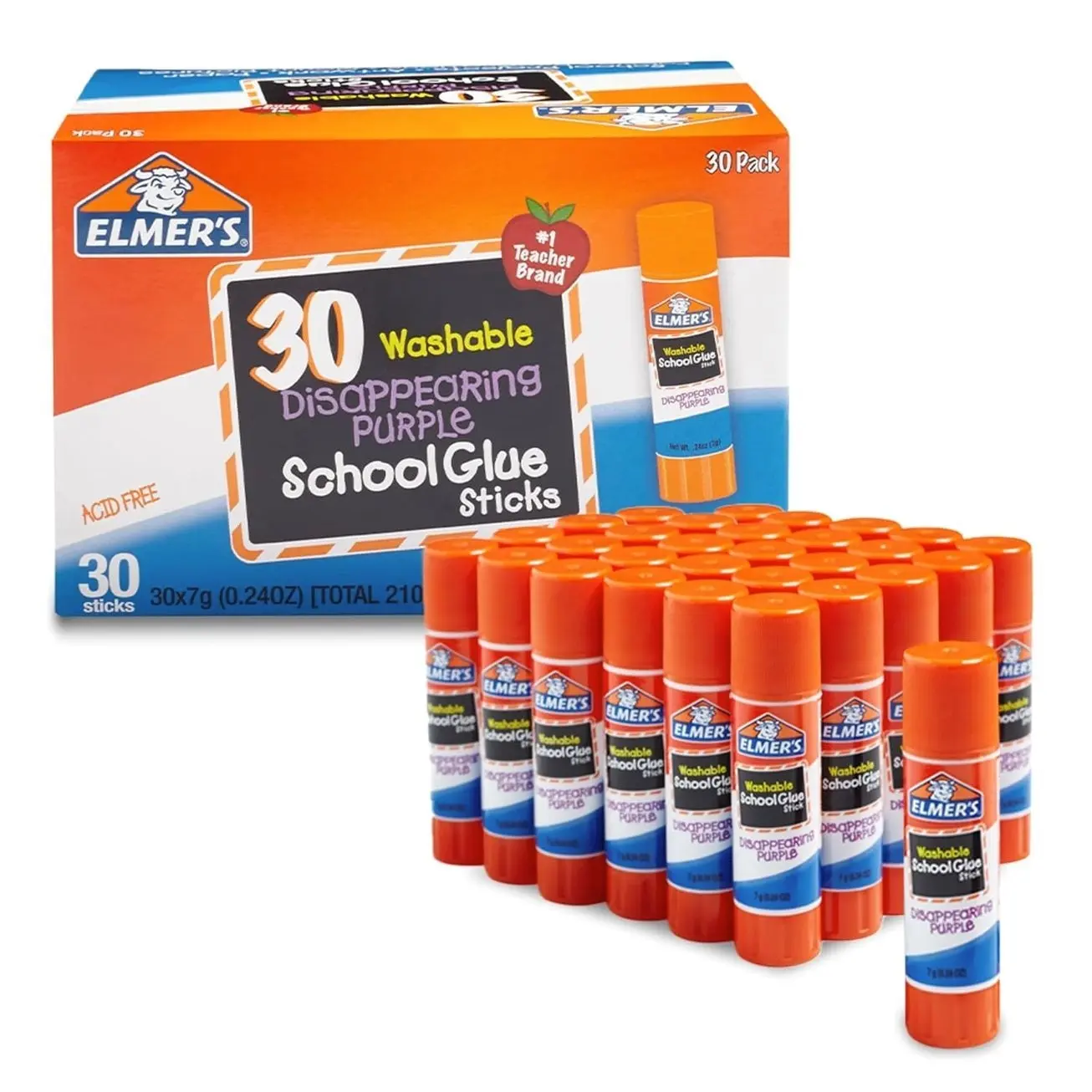Elmer's Disappearing Purple School Glue Sticks, Washable, 7 Grams, 30 Count - Posters, Back to School, Bulk Pack for Classrooms, #1 Teacher Brand