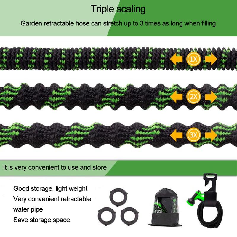 25/50/75/100ft Expandable Garden Hose Kit,Expendable Hose with Spray Nozzles, 3/4 Solid Brass Connectors, Retractable Latex Core - Lightweight Expanding Hose