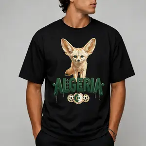 Algeria Inspired Soccer Graphic Tee for Men Women, Good Graphic Tees, Soft Cotton Tee Shirt, White Unisex Short Sleeve Casual Summer, Football Fennec Fox Art Print, Funny Graphic Tee, Graphic Streetwear T Shirt, Sports Fan, Everyday Wear Outfit