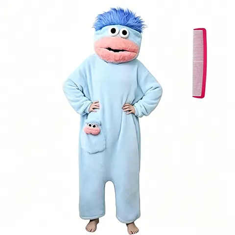 Blue Cute Pajamas Wearable Blanket Hoodie for Women Men,  Oversize Soft Warm Cozy Pullover Home Loungewear Funny Pajamas Onesie, Perfect for Home Party Costume Halloween, One Size for Women Men