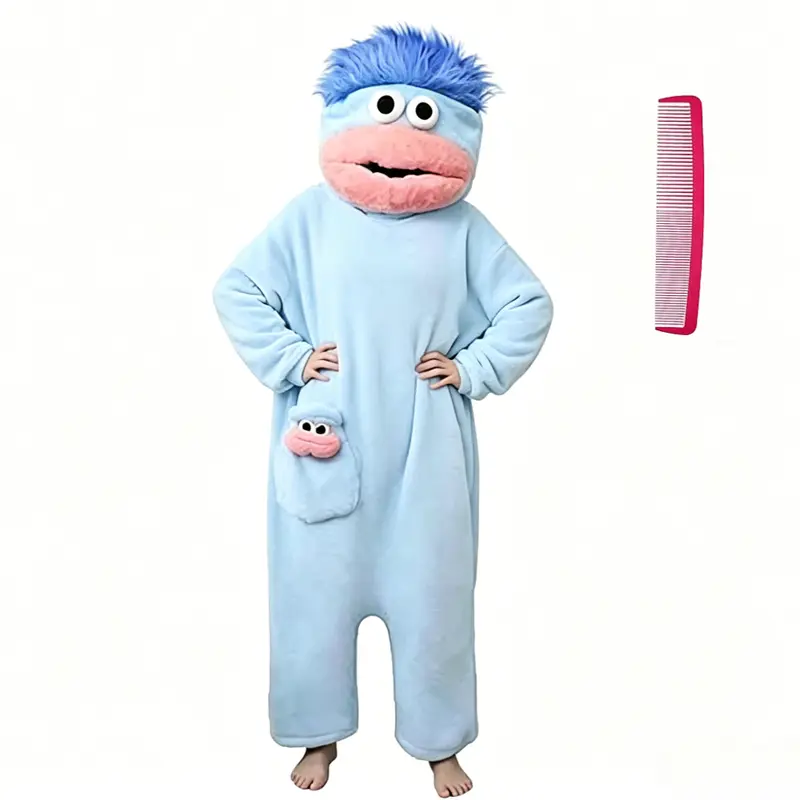 Blue Cute Pajamas Wearable Blanket Hoodie for Women Men,  Oversize Soft Warm Cozy Pullover Home Loungewear Funny Pajamas Onesie, Perfect for Home Party Costume Halloween, One Size for Women Men