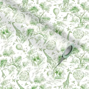 1 Roll  Toile de Jouy Wrapping Paper Mini Roll - 17 In x 33 Ft - Chinoiserie  Patterns  Wrap Paper for Birthday  Shower Wedding Bridal Shower  Wrapping (Green)