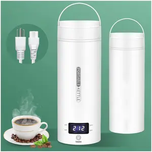 Portable Electric Kettle with US Plug for Travel, Portable Small Mini Tea Coffee Kettle Water Boiler with 4 Pre-Set Heating Settings, Ideal Home Kitchen Appliance for Boiling Water, Perfect for Business Travel & Daily Use (White)