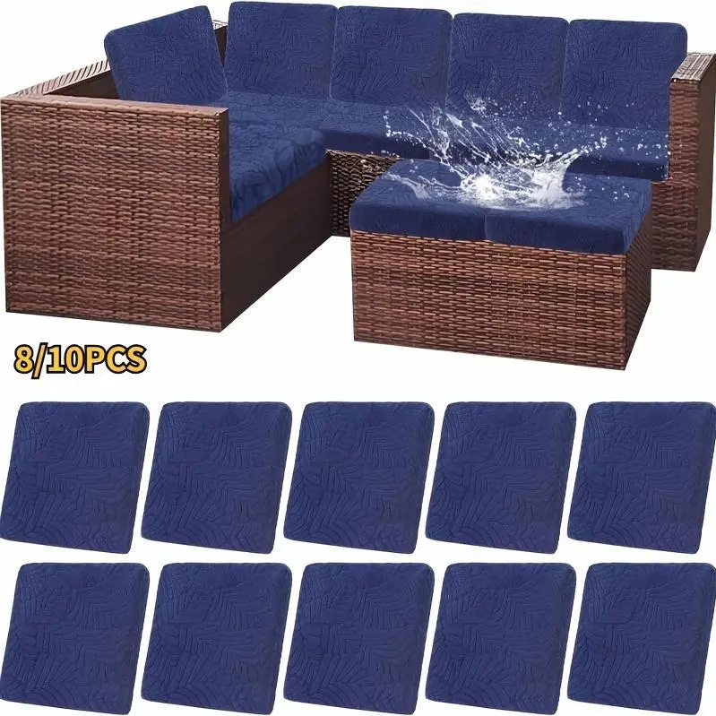 Outdoor Patio Cushion Covers Set of 8/10 Waterproof Stretch Seat Cushion Cover for Patio Furniture Outdoor Sofa Cushion Cover Replacement Couch Slipcovers Chair Seat Cover