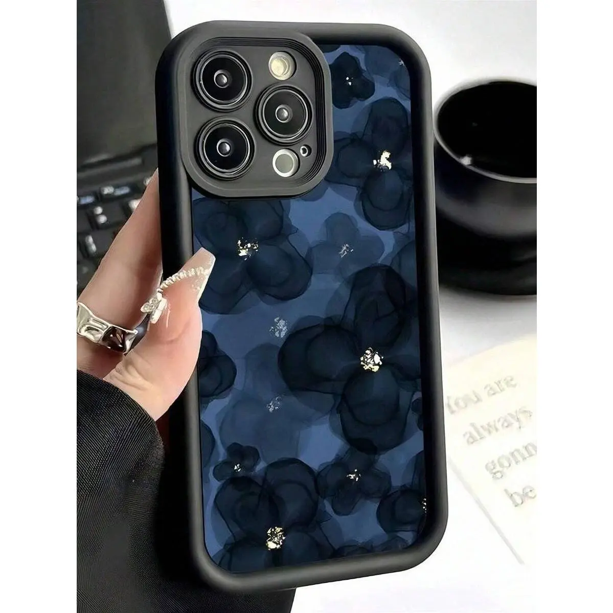 Flower 1pc Navy Blue Floral Creative Pattern Finish Phone Case, Compatible With Iphone 16/15/14/13/12/11/XS/XR/X/7/8 Plus/Pro Max And Series, Great Gift For Friends, Family, Boyfriend, Girlfriend YOUR-BELOVED-PHONE Christmas Gifts Christmas Gifts