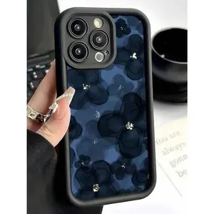 Flower 1pc Navy Blue Floral Creative Pattern Finish Phone Case, Compatible With Iphone 16/15/14/13/12/11/XS/XR/X/7/8 Plus/Pro Max And Series, Great Gift For Friends, Family, Boyfriend, Girlfriend YOUR-BELOVED-PHONE Christmas Gifts Christmas Gifts