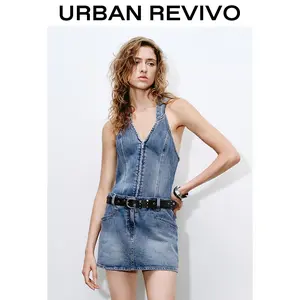 URBAN REVIVO Hoodie Sleeveless Denim Dresses UYV850087  Casual Outfit 2025 Women Clothing Girl Elegant Fashion Trendy and Versatile OOTD