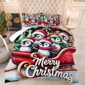 Penguin Christmas  Joyful Style Quilt/Comforter Set (2/3 Pcs) Includes 1 Quilt/Comforter+1/2 Pillowcases No Filler Penguin Christmas Decoration Elements People: Girls teenagers gift recipients Scenes: Bedrooms dorms Christmas rooms