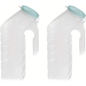 Global Deluxe Male Urinal Incontinence Pee Bottle 32oz./1000ml with Cover (Glow in The Dark Lid, Pack of 2)