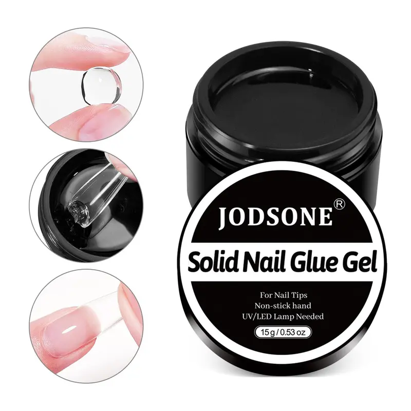 JODSONE Solid Nail Gel Glue for False Tips, 15g Strong Adhesion for Press on Acrylic Tips, for Nail Art UV Light Cured