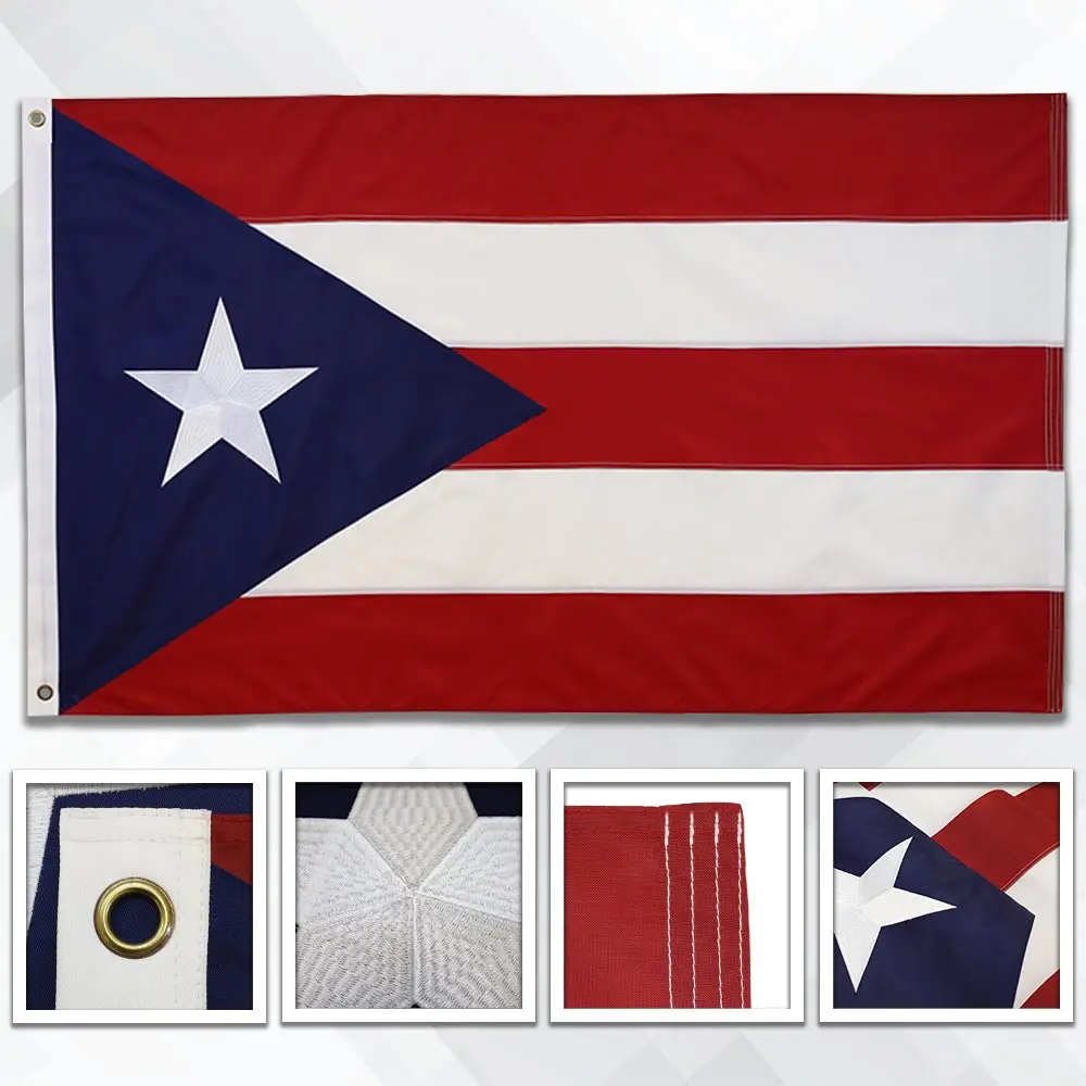 3x5ft Puerto Rico Embroidered Stripe Flag - Durable Embroidered Stars Banner, Brass Grommets, 4-Stitching, Decorative Banner, Indoor Outdoor Home & Festive Party Backdrop Decoration, Flags, Star Festive Flags