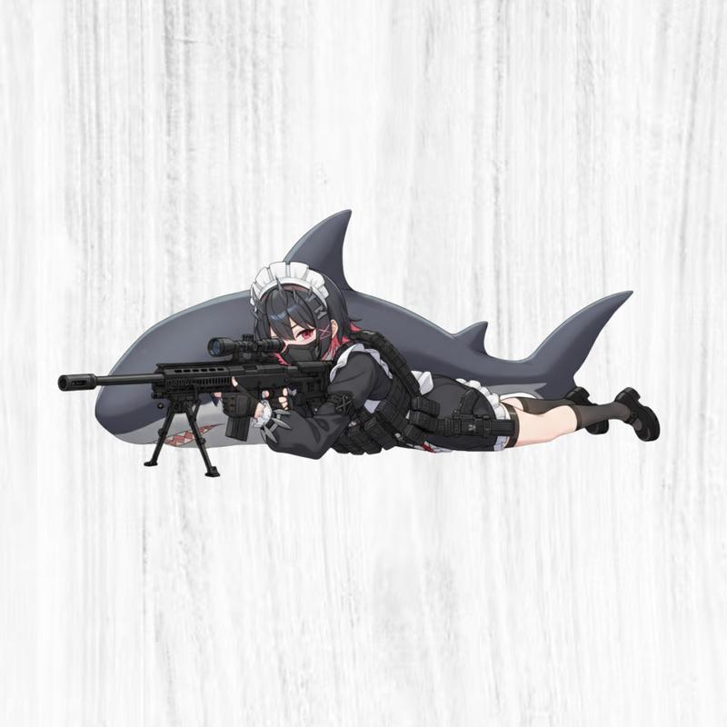 Ellen Joe Maid Sniper Sticker, Ellen Joe Tactical Waifu with Rifle Sticker, Funny Cute Anime Design Decal