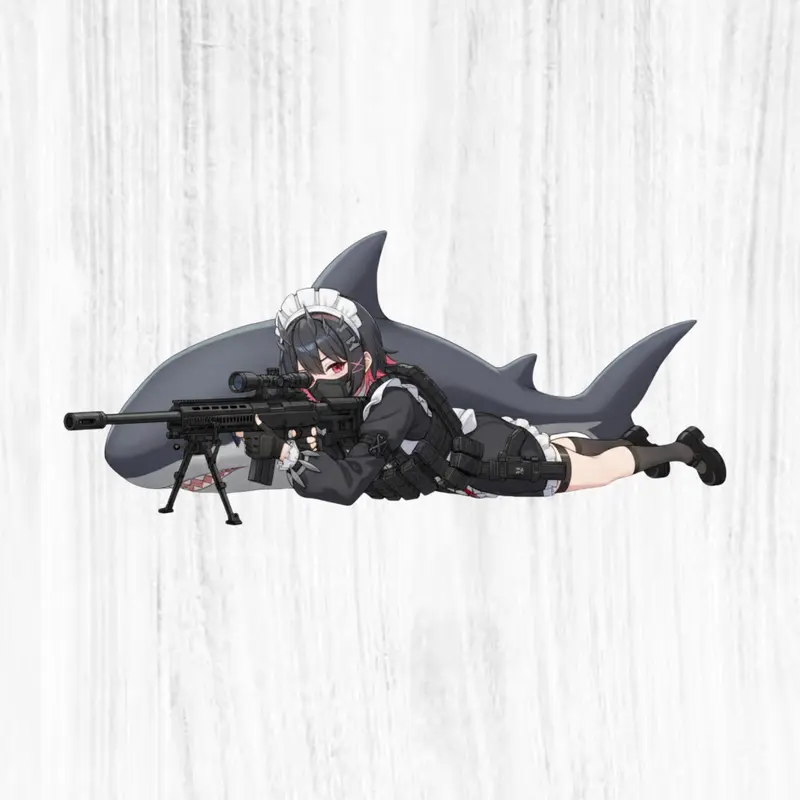 Ellen Joe Maid Sniper Sticker, Ellen Joe Tactical Waifu with Rifle Sticker, Funny Cute Anime Design Decal