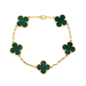 Pre-owned Van Cleef & Arpels Vintage Alhambra 5 Motifs Bracelet 18K Yellow Gold and Malachite by Rebag