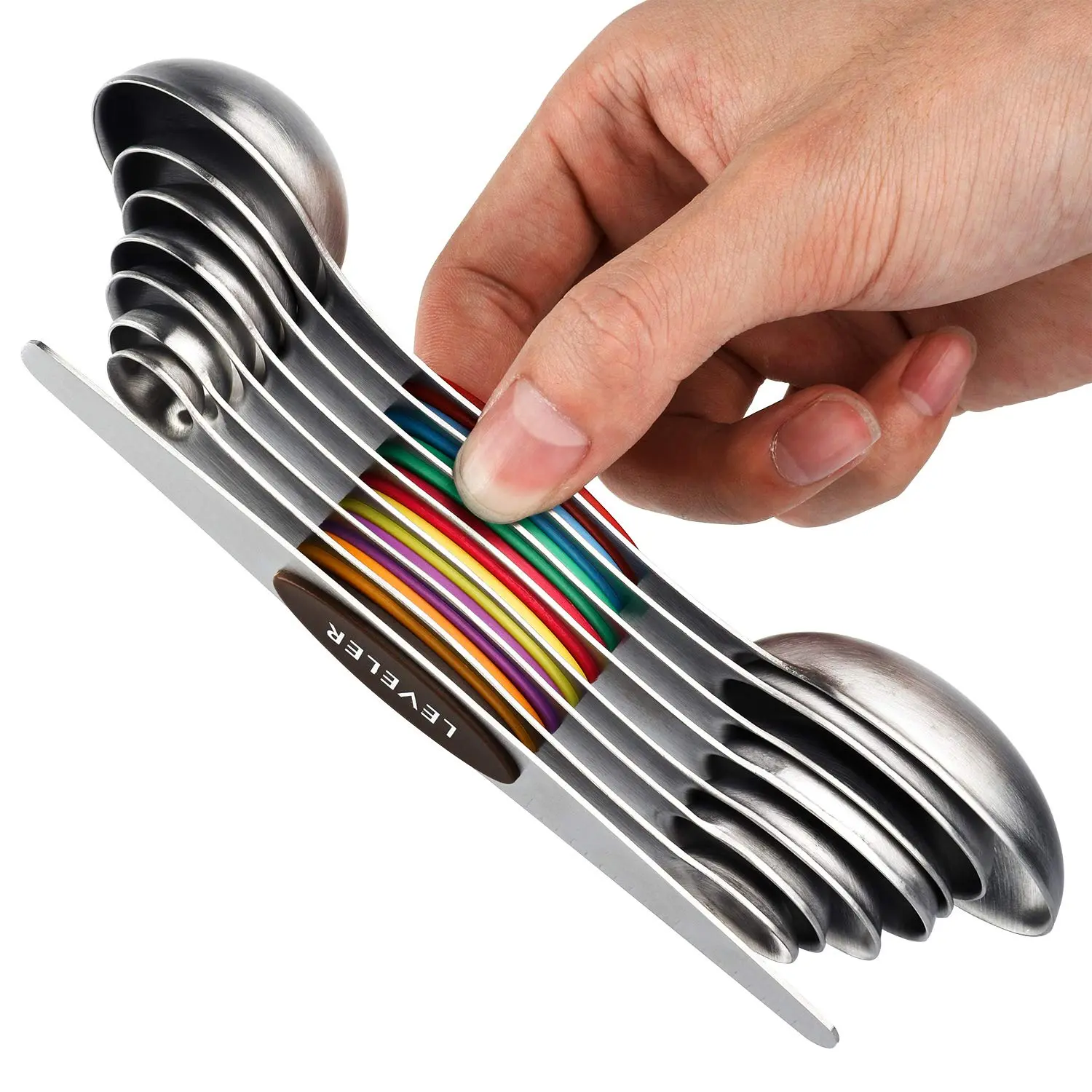 Magnetic Measuring Spoons Set, Stainless Steel Dual-Sided Stackable Nesting Tea Spoon Soup Spoon, Dry & Liquid Measurement Tool, Multifunctional Measuring Spoon, Kitchen Measuring Utensils
