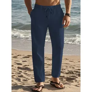 Men's Relaxed-Fit Linen Pants | Breathable Straight-Leg Beach Trousers with Drawstring Waist | Pure Color Casual Palazzo for Daily Wear & Vacation | Lightweight #CoastalCore #ResortEssentials