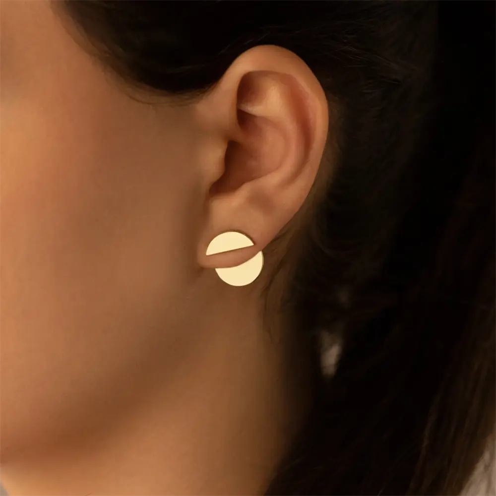 Complete Round Stud Earrings Mother's Day Gift Dainty Ear Jacket Stud Earring Trending Stainless Steel Modern Geometric Earring