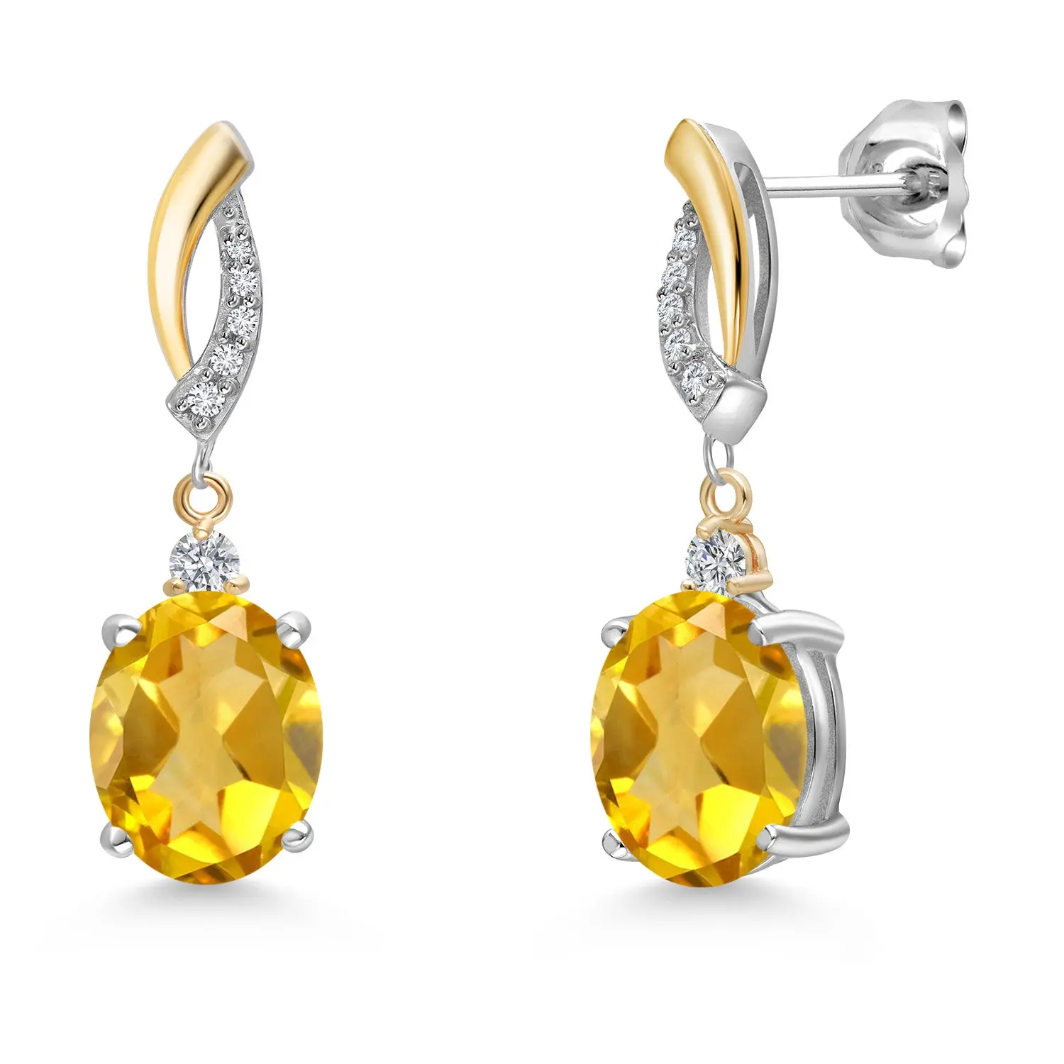 Oval 10X8MM Gemstone & Lab Grown Diamond 925 Silver and 10K Yellow Gold Dangle Earrings For Women | Fine Jewelry Gift for Her Mom Women Wife