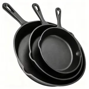 3PCS Cast Iron Skillet Set (6/8/10 Inch) – Heavy-Duty Pre-Seasoned Frying Pans, Non-Stick Surface, Oven, Grill & Campfire Safe for Cooking & Baking