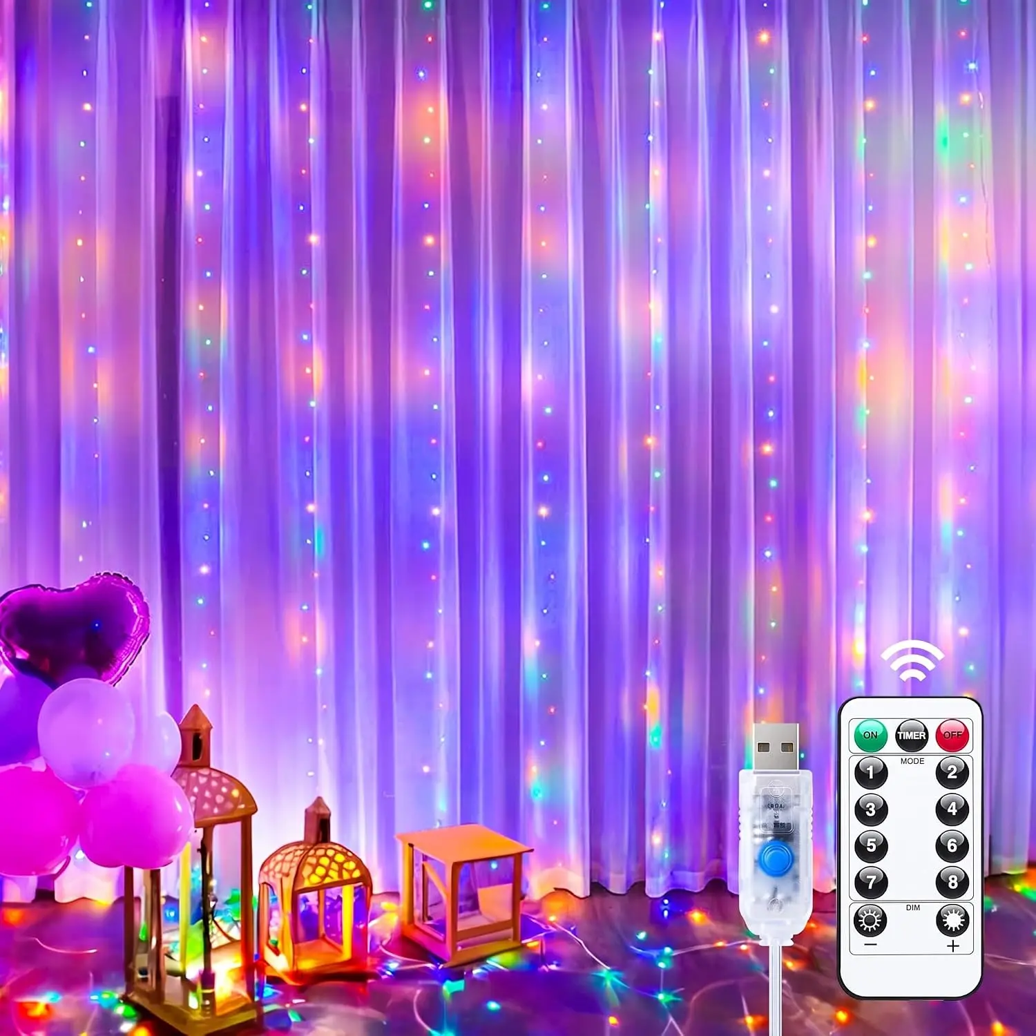 300 LED Curtain String Lights, USB Powered Fairy Copper Wire Lights with Remote, 8 Lighting Modes Window Hanging Lights, Waterproof Decorative Lights for Bedroom, Christmas, Wedding, Party, Home, Garden Wall Decor, Party Gift