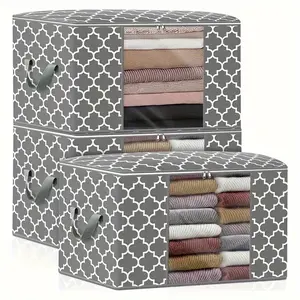 3-Piece Storage Bags Set, Fabric Storage Organizer, Clothing Storage Organizer, Organizational Zipper Storage, 85L Large Capacity Organizer Containers, Foldable Design with Reinforced Handles & Transparent Window