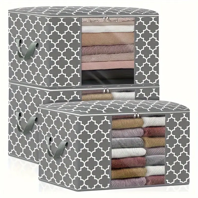 3-Piece Storage Bags Set, Fabric Storage Organizer, Clothing Storage Organizer, Organizational Zipper Storage, Organizer Storage Supplies, 85L Large Capacity Organizer Containers, Foldable Design with Reinforced Handles & Transparent Window