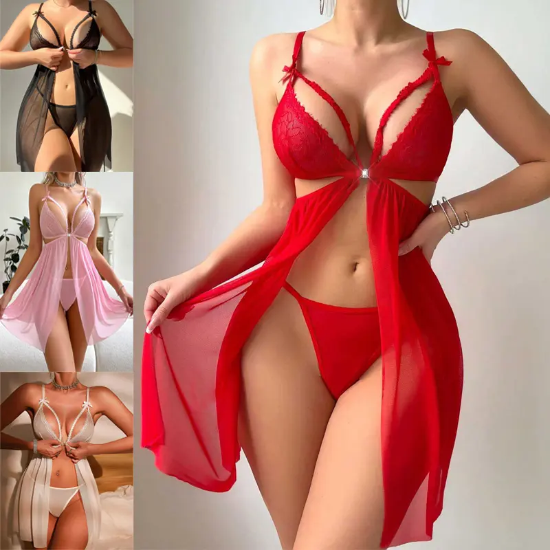 Women's Sexy Bridal Maternity Lady Lingerie Set - Polyester Lace Mesh Sheer Open-Front Chemise Babydoll Underwear, Floral, Lingerie For Women