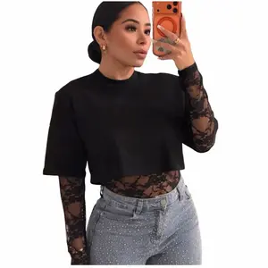 Lace Crop Bodysuit for Women - Versatile Top for All Occasions - Tops, Womenswear