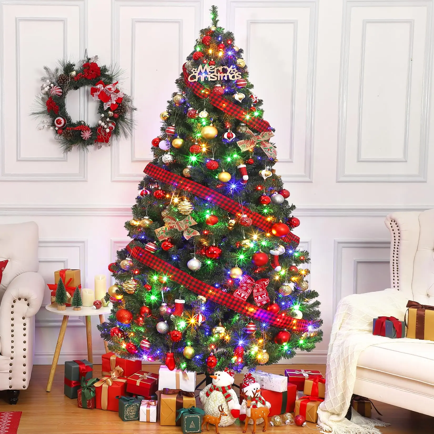 6FT Unlit Hinged Artificial Fraser Fir Christmas Tree - 800 Premium PVC Needles, Fluffy Realistic Evergreen, Fire-Retardant Family-Safe Design, Metal Stand, for Indoor Holiday Decorations