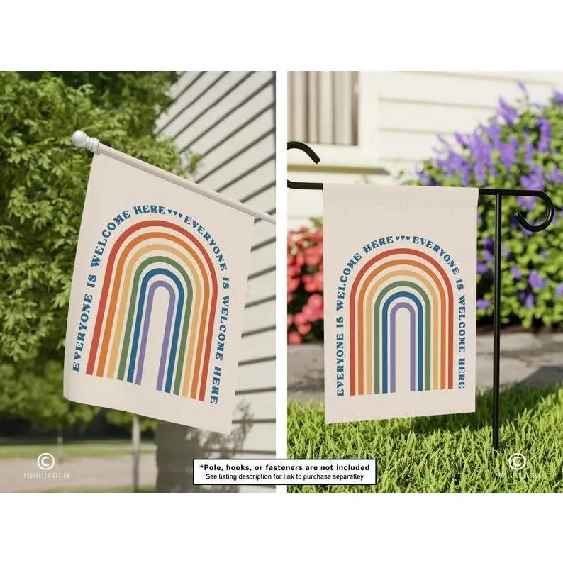 Everyone Is Welcome Here Garden Flag, Anti-trump Inclusive Yard Decor, Pride Flag, Rainbow Garden Banner, LGBTQ Ally Flag, Anti-maga Banner