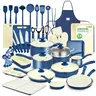 Nutrichef 54-Piece Blue Gray Ceramic Nonstick Aluminium Pots and Pans Set - Heavy-Duty Frying Pan, Heat-Resistant Glass Lids, Bakeware, Knife Set, Modern Utensils, Food Grade, Safe for Gas, Electric, Induction Cooktops, Hand Wash Only