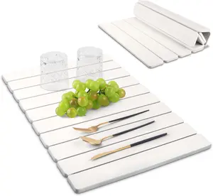 Large Stone Drying Matt Kitchen Counter, 24x16 Quick Dry Absorbent Stone Dish Drying Mats for Kitchen Counter Top, Diatomaceous Earth Dish Drying Mat, Collapsible Dish Mat Dish Pads for Drying, White